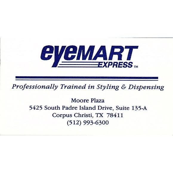 Eyemart Express Moore Plaza Corpus Christi TX Vintage Business Card STK2-BC2-6 - Picture 1 of 2